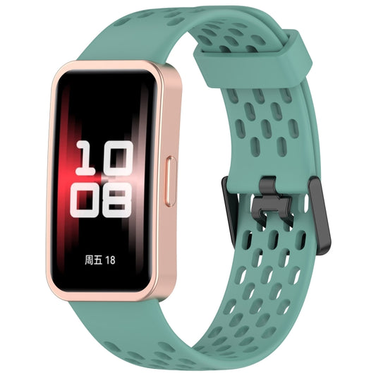 For Huawei Band 9 / 9 NFC / 8 / 8 NFC Hole Style Dual Black Buckle Silicone Watch Band(Pine Green) by buy2fix