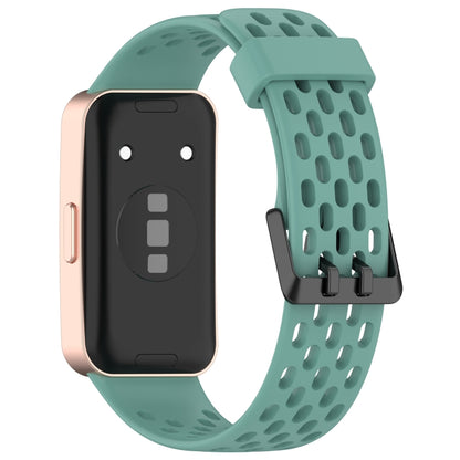 For Huawei Band 9 / 9 NFC / 8 / 8 NFC Hole Style Dual Black Buckle Silicone Watch Band(Pine Green) by buy2fix