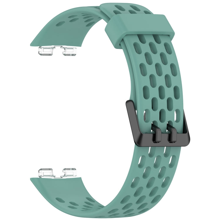 For Huawei Band 9 / 9 NFC / 8 / 8 NFC Hole Style Dual Black Buckle Silicone Watch Band(Pine Green) by buy2fix