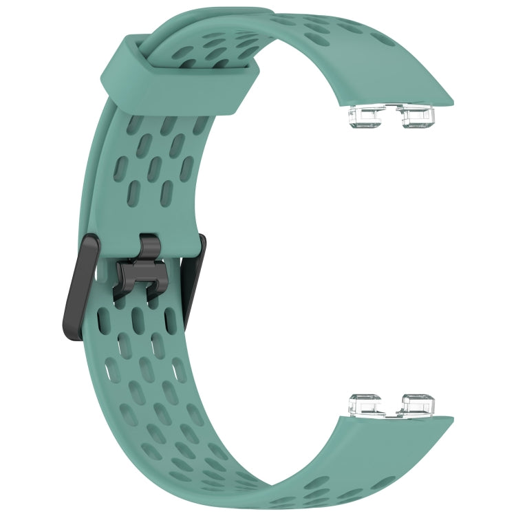 For Huawei Band 9 / 9 NFC / 8 / 8 NFC Hole Style Dual Black Buckle Silicone Watch Band(Pine Green) by buy2fix