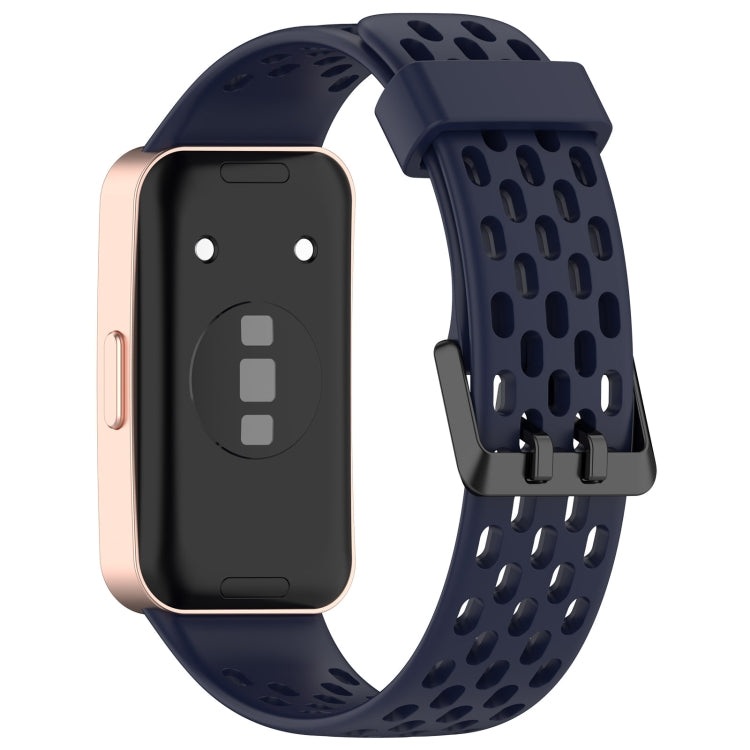 For Huawei Band 9 / 9 NFC / 8 / 8 NFC Hole Style Dual Black Buckle Silicone Watch Band(Midnight Blue) by buy2fix