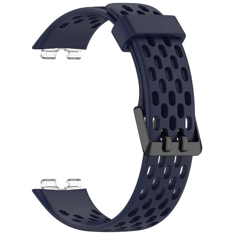 For Huawei Band 9 / 9 NFC / 8 / 8 NFC Hole Style Dual Black Buckle Silicone Watch Band(Midnight Blue) by buy2fix