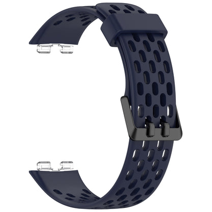 For Huawei Band 9 / 9 NFC / 8 / 8 NFC Hole Style Dual Black Buckle Silicone Watch Band(Midnight Blue) by buy2fix