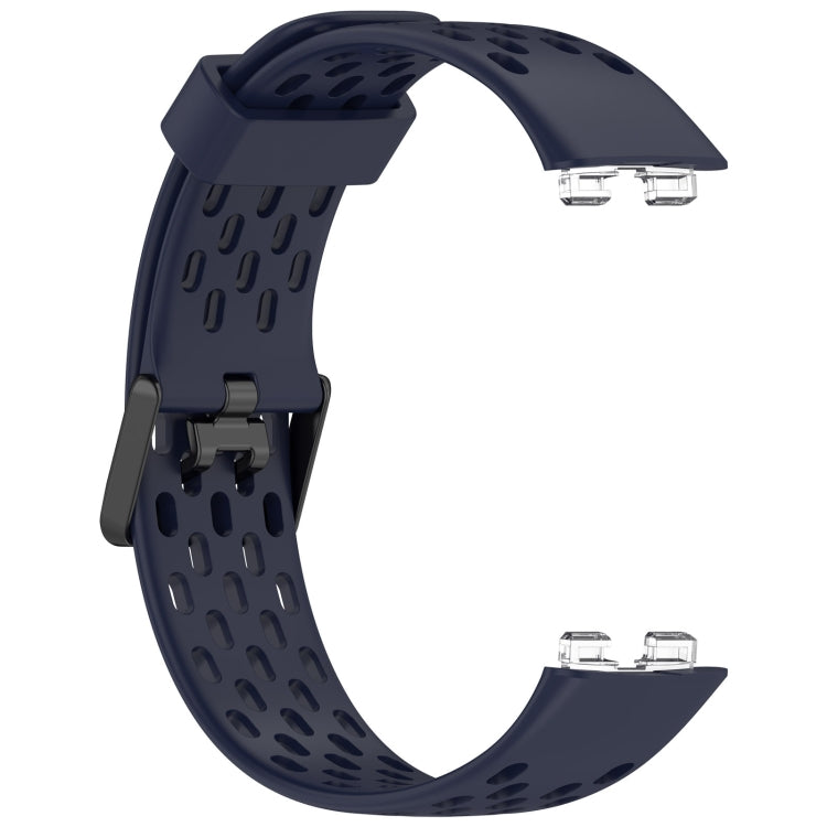 For Huawei Band 9 / 9 NFC / 8 / 8 NFC Hole Style Dual Black Buckle Silicone Watch Band(Midnight Blue) by buy2fix