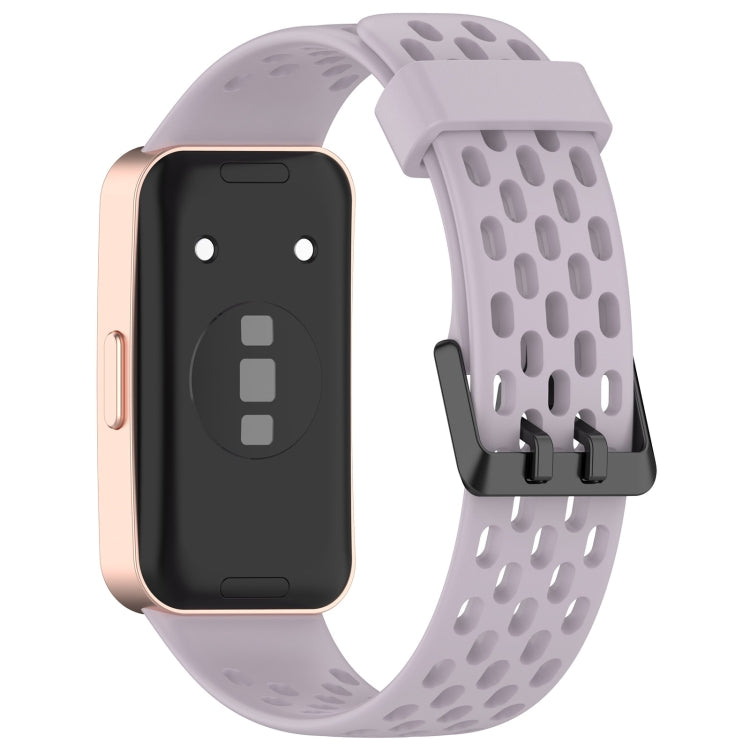 For Huawei Band 9 / 9 NFC / 8 / 8 NFC Hole Style Dual Black Buckle Silicone Watch Band(Lavender Purple) by buy2fix