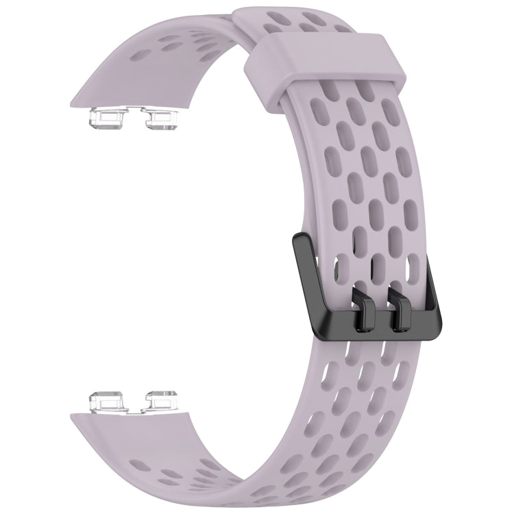 For Huawei Band 9 / 9 NFC / 8 / 8 NFC Hole Style Dual Black Buckle Silicone Watch Band(Lavender Purple) by buy2fix