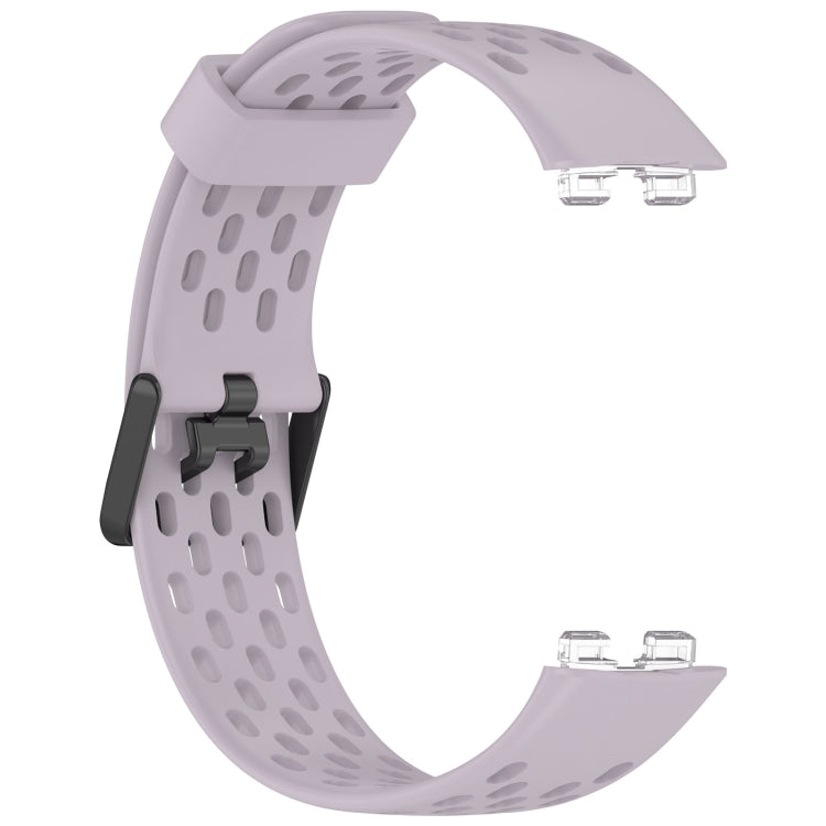 For Huawei Band 9 / 9 NFC / 8 / 8 NFC Hole Style Dual Black Buckle Silicone Watch Band(Lavender Purple) by buy2fix