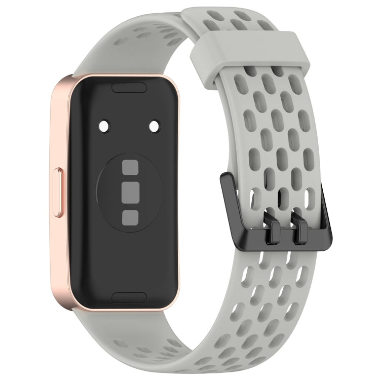 For Huawei Band 9 / 9 NFC / 8 / 8 NFC Hole Style Dual Black Buckle Silicone Watch Band(Rock Ash) by buy2fix