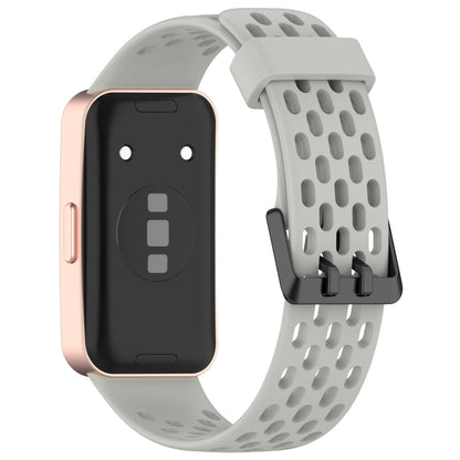 For Huawei Band 9 / 9 NFC / 8 / 8 NFC Hole Style Dual Black Buckle Silicone Watch Band(Rock Ash) by buy2fix