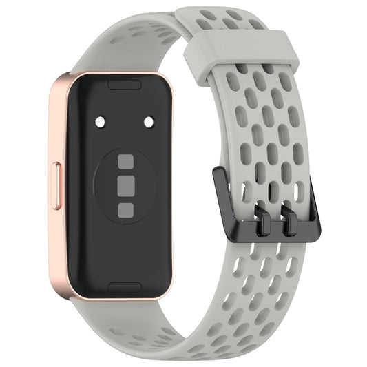 For Huawei Band 9 / 9 NFC / 8 / 8 NFC Hole Style Dual Black Buckle Silicone Watch Band(Rock Ash) by buy2fix