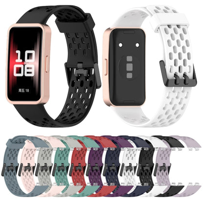 For Huawei Band 9 / 9 NFC / 8 / 8 NFC Hole Style Dual Black Buckle Silicone Watch Band(Lavender Purple) by buy2fix