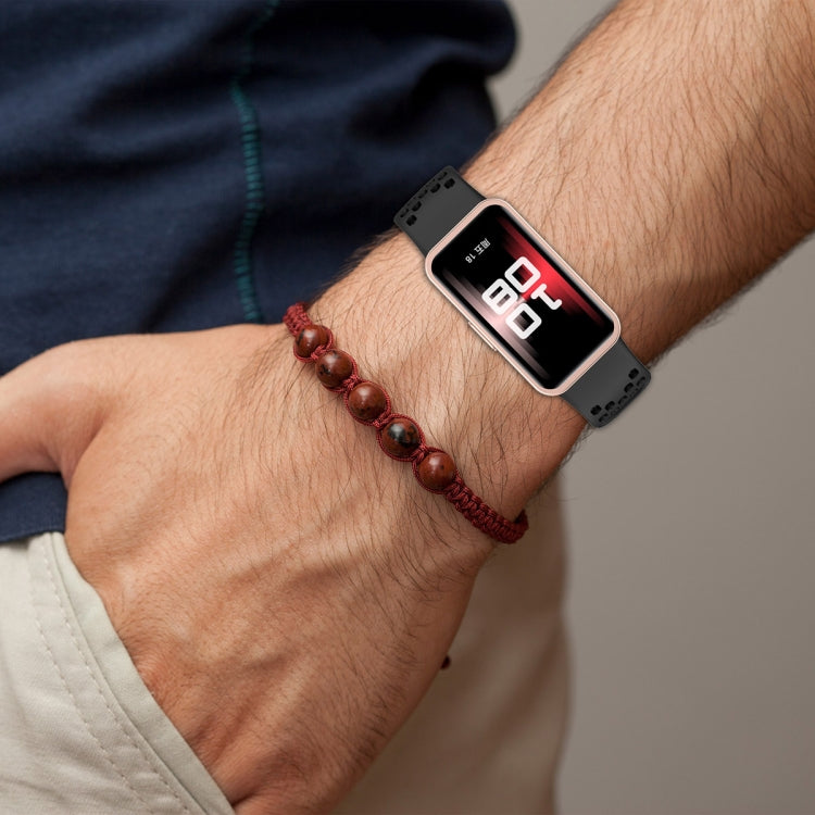 For Huawei Band 9 / 9 NFC / 8 / 8 NFC Hole Style Dual Black Buckle Silicone Watch Band(Blue) by buy2fix