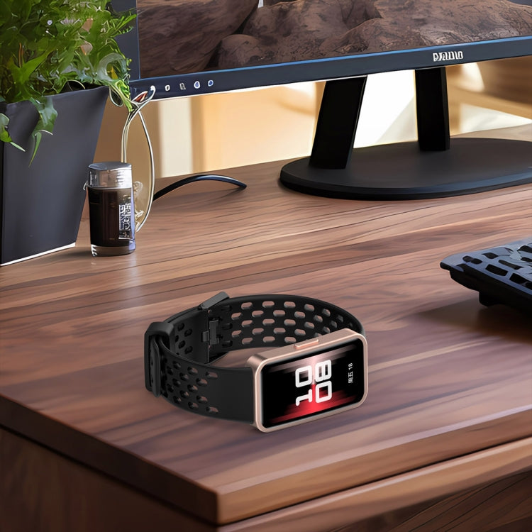 For Huawei Band 9 / 9 NFC / 8 / 8 NFC Hole Style Dual Black Buckle Silicone Watch Band(Rock Ash) by buy2fix
