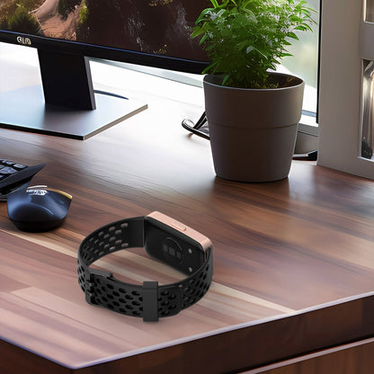 For Huawei Band 9 / 9 NFC / 8 / 8 NFC Hole Style Dual Black Buckle Silicone Watch Band(White) by buy2fix