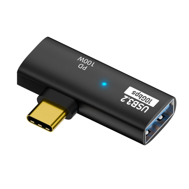 2 in 1 10Gbps PD 100W USB-C / Type-C Charging Side-bend Transfer Adapter(Black) by buy2fix