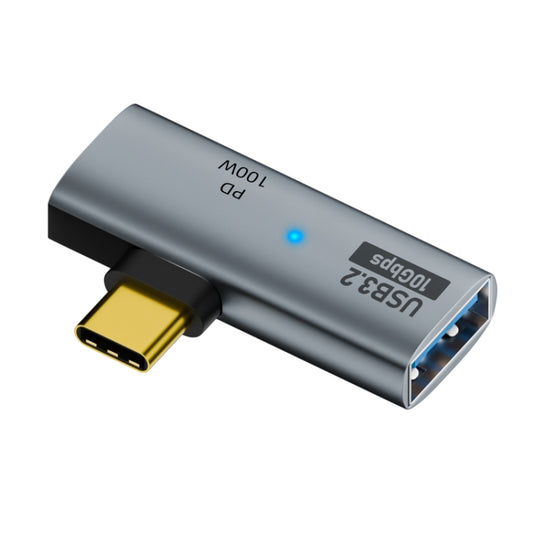 2 in 1 10Gbps PD 100W USB-C / Type-C Charging Side-bend Transfer Adapter(Grey) by buy2fix