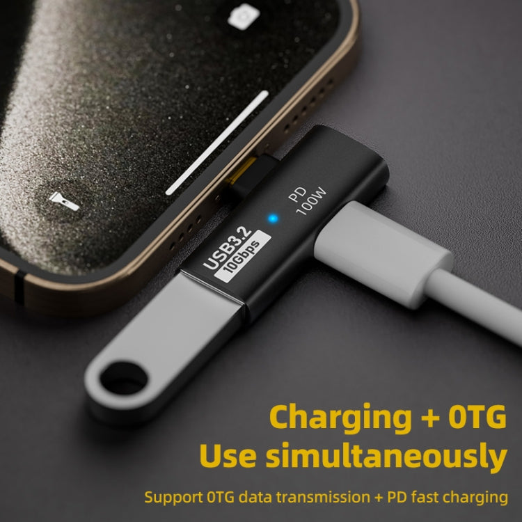 2 in 1 10Gbps PD 100W USB-C / Type-C Charging Side-bend Transfer Adapter(Black) by buy2fix
