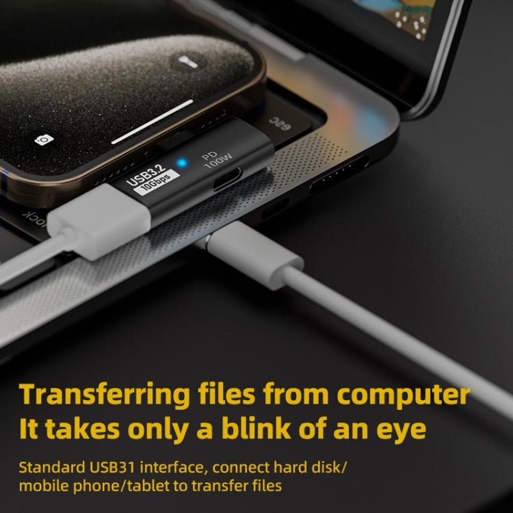 2 in 1 10Gbps PD 100W USB-C / Type-C Charging Side-bend Transfer Adapter(Black) by buy2fix