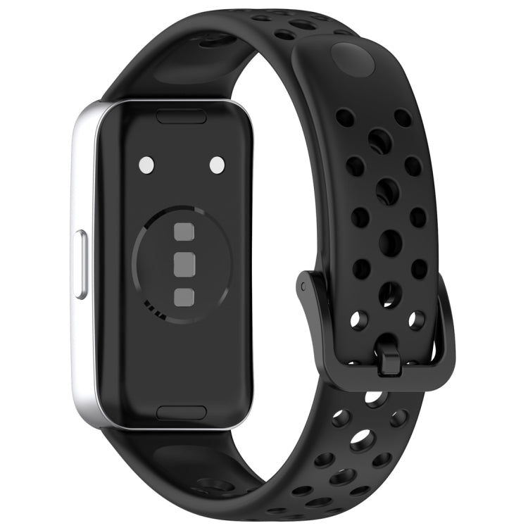 For Huawei Band 10 / 9 / 8 Round Hole Nail Button Silicone Watch Band(Black) by buy2fix