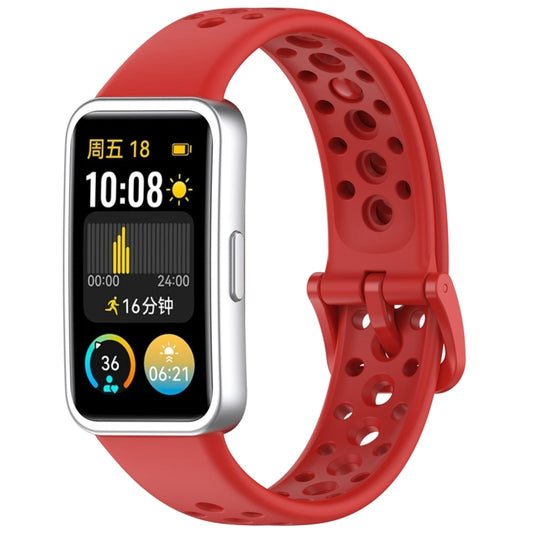 For Huawei Band 10 / 9 / 8 Round Hole Nail Button Silicone Watch Band(Red) by buy2fix