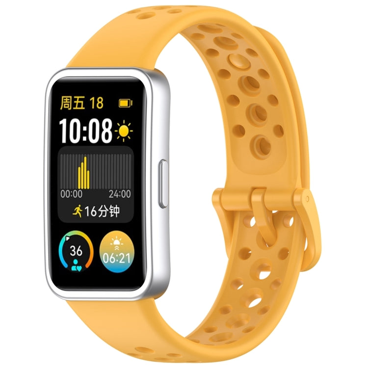 For Huawei Band 10 / 9 / 8 Round Hole Nail Button Silicone Watch Band(Yellow) by buy2fix