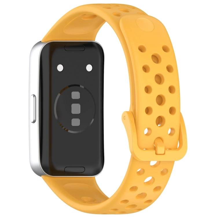 For Huawei Band 10 / 9 / 8 Round Hole Nail Button Silicone Watch Band(Yellow) by buy2fix