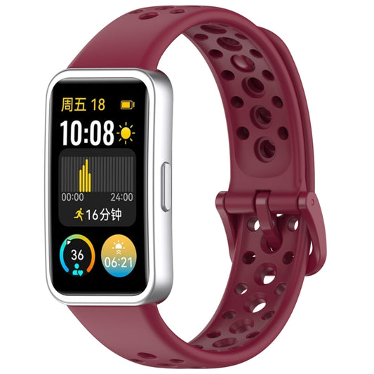 For Huawei Band 10 / 9 / 8 Round Hole Nail Button Silicone Watch Band(Wine Red) by buy2fix