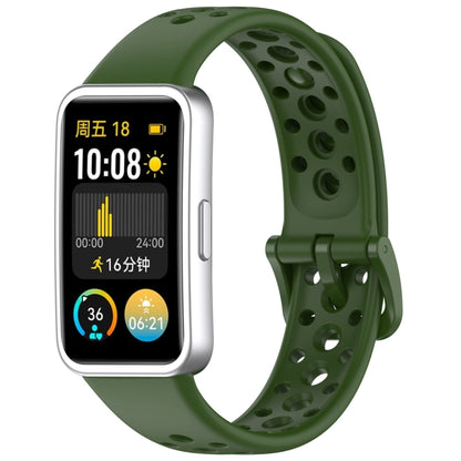 For Huawei Band 10 / 9 / 8 Round Hole Nail Button Silicone Watch Band(Dark Green) by buy2fix