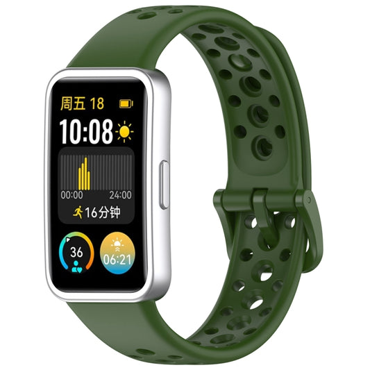 For Huawei Band 10 / 9 / 8 Round Hole Nail Button Silicone Watch Band(Dark Green) by buy2fix