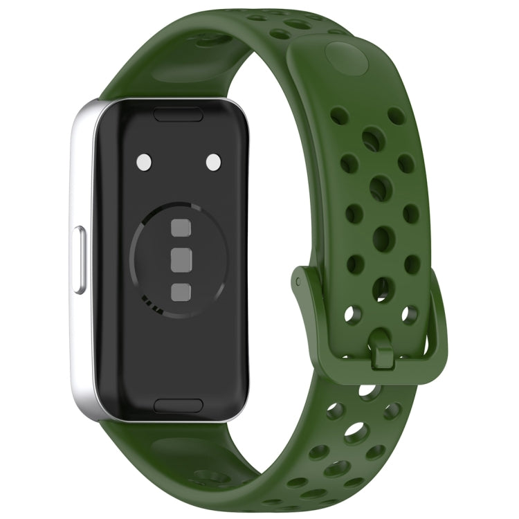 For Huawei Band 10 / 9 / 8 Round Hole Nail Button Silicone Watch Band(Dark Green) by buy2fix