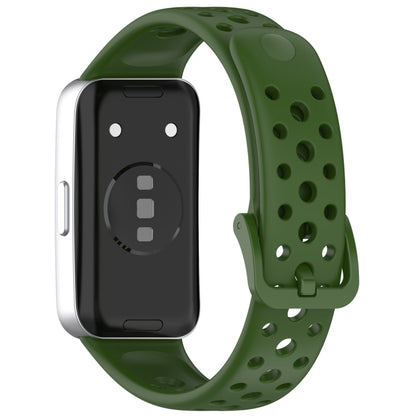 For Huawei Band 10 / 9 / 8 Round Hole Nail Button Silicone Watch Band(Dark Green) by buy2fix