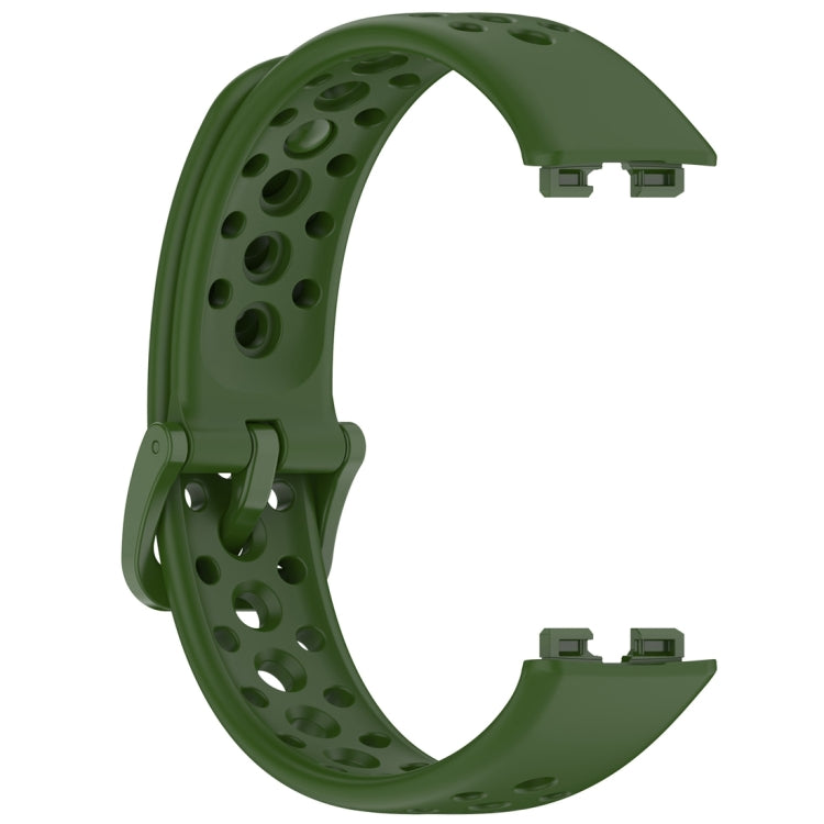 For Huawei Band 10 / 9 / 8 Round Hole Nail Button Silicone Watch Band(Dark Green) by buy2fix