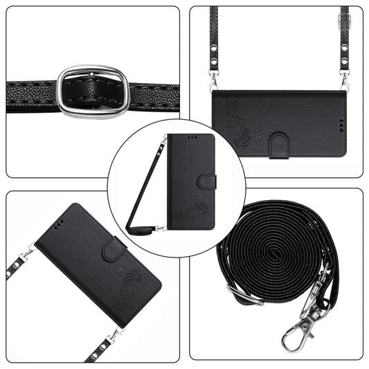 For OPPO A38 4G / A18 4G Global Cat Rat Embossed Pattern RFID Leather Phone Case with Lanyard(Black) - OPPO Cases by buy2fix | Online Shopping UK | buy2fix