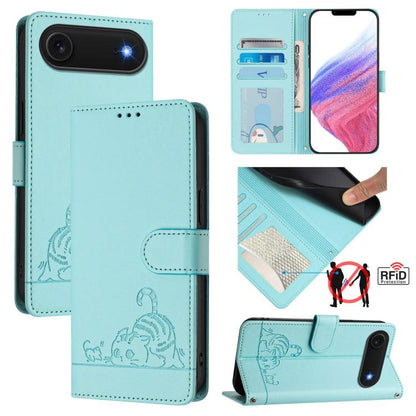 For iPhone Air Cat Rat Embossed Pattern RFID Leather Phone Case with Lanyard(Mint Green) - iPhone Air Cases by buy2fix | Online Shopping UK | buy2fix