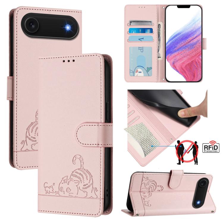 For iPhone Air Cat Rat Embossed Pattern RFID Leather Phone Case with Lanyard(Pink) - iPhone Air Cases by buy2fix | Online Shopping UK | buy2fix