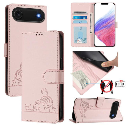 For iPhone Air Cat Rat Embossed Pattern RFID Leather Phone Case with Lanyard(Pink) - iPhone Air Cases by buy2fix | Online Shopping UK | buy2fix