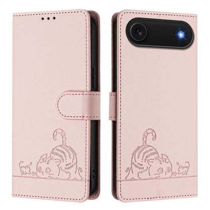 For iPhone Air Cat Rat Embossed Pattern RFID Leather Phone Case with Lanyard(Pink) - iPhone Air Cases by buy2fix | Online Shopping UK | buy2fix