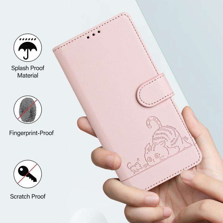 For iPhone Air Cat Rat Embossed Pattern RFID Leather Phone Case with Lanyard(Pink) - iPhone Air Cases by buy2fix | Online Shopping UK | buy2fix
