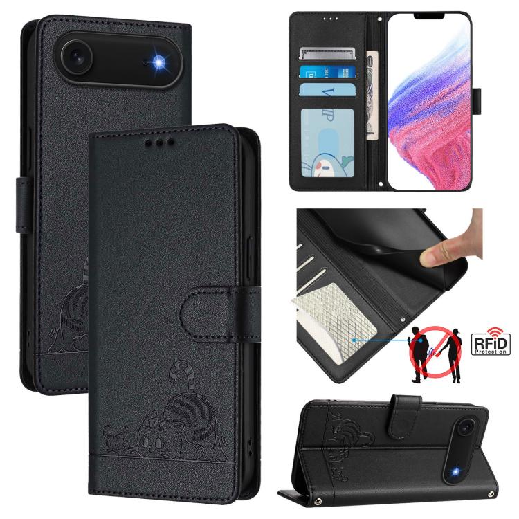 For iPhone Air Cat Rat Embossed Pattern RFID Leather Phone Case with Lanyard(Black) - iPhone Air Cases by buy2fix | Online Shopping UK | buy2fix