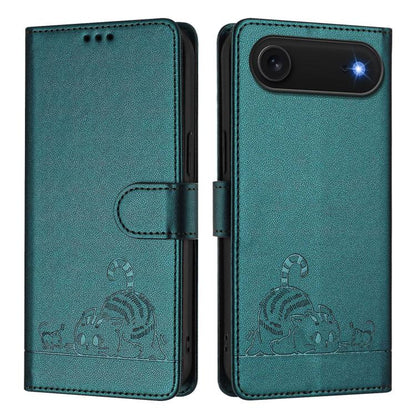 For iPhone Air Cat Rat Embossed Pattern RFID Leather Phone Case with Lanyard(Peacock Green) - iPhone Air Cases by buy2fix | Online Shopping UK | buy2fix
