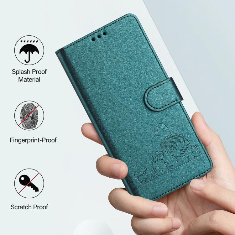 For iPhone Air Cat Rat Embossed Pattern RFID Leather Phone Case with Lanyard(Peacock Green) - iPhone Air Cases by buy2fix | Online Shopping UK | buy2fix