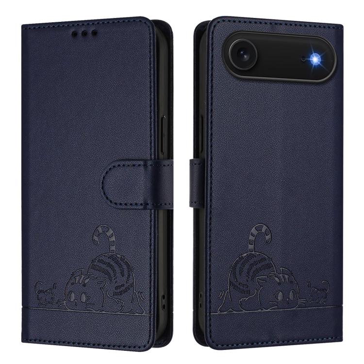 For iPhone Air Cat Rat Embossed Pattern RFID Leather Phone Case with Lanyard(Blue) - iPhone Air Cases by buy2fix | Online Shopping UK | buy2fix