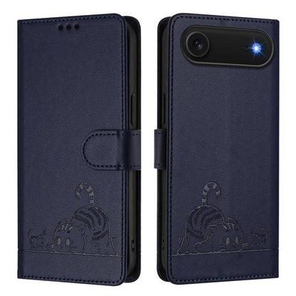 For iPhone Air Cat Rat Embossed Pattern RFID Leather Phone Case with Lanyard(Blue) - iPhone Air Cases by buy2fix | Online Shopping UK | buy2fix
