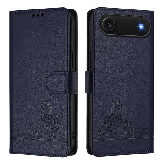 For iPhone Air Cat Rat Embossed Pattern RFID Leather Phone Case with Lanyard(Blue) - iPhone Air Cases by buy2fix | Online Shopping UK | buy2fix
