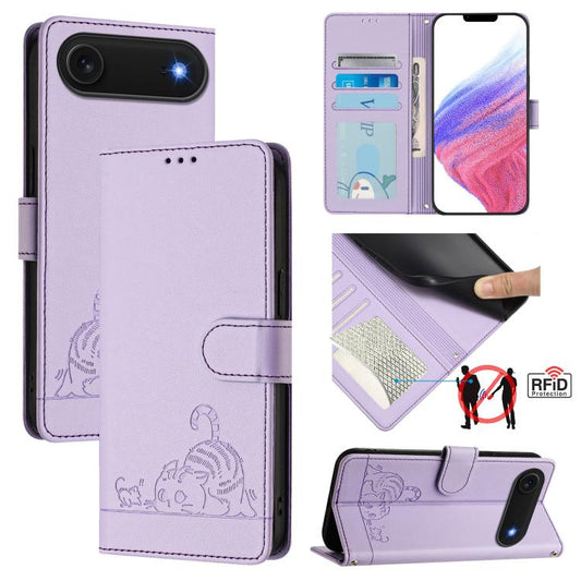 For iPhone Air Cat Rat Embossed Pattern RFID Leather Phone Case with Lanyard(Purple) - iPhone Air Cases by buy2fix | Online Shopping UK | buy2fix