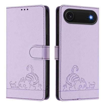 For iPhone Air Cat Rat Embossed Pattern RFID Leather Phone Case with Lanyard(Purple) - iPhone Air Cases by buy2fix | Online Shopping UK | buy2fix