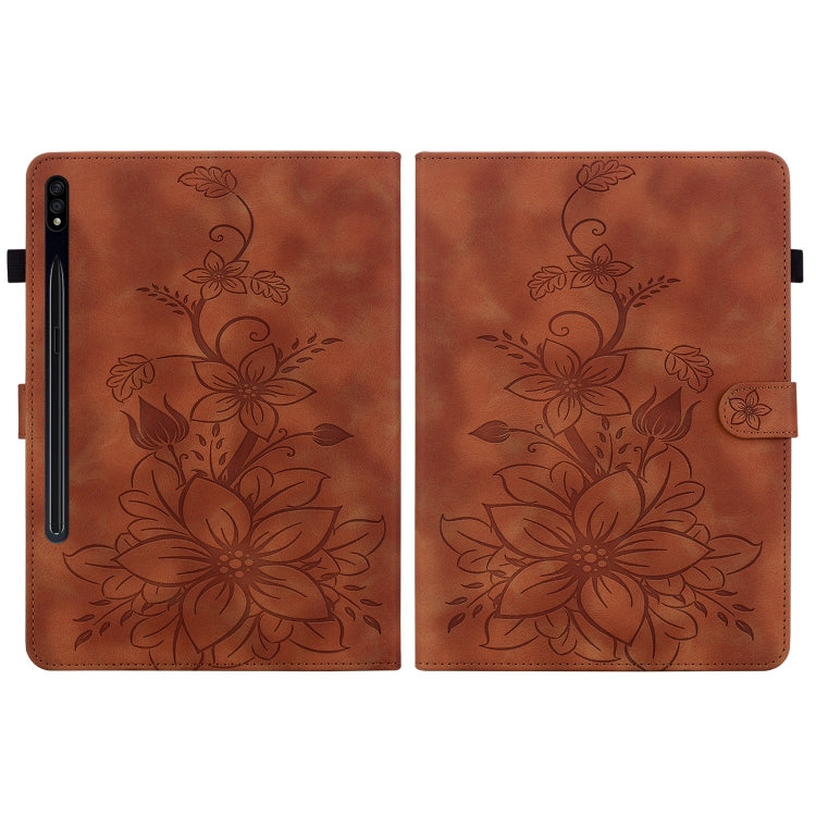 For Samsung Galaxy Tab S7 FE/S8+/S7+ Lily Embossed Leather Tablet Case(Brown) by buy2fix