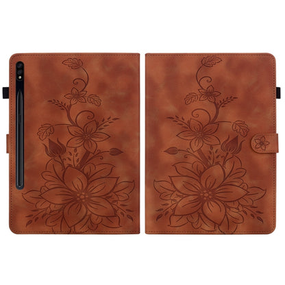 For Samsung Galaxy Tab S7 FE/S8+/S7+ Lily Embossed Leather Tablet Case(Brown) by buy2fix