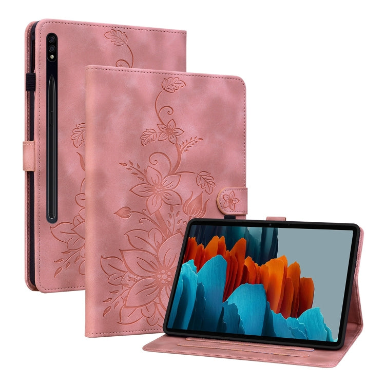 For Samsung Galaxy Tab S7 FE/S8+/S7+ Lily Embossed Leather Tablet Case(Pink) by buy2fix