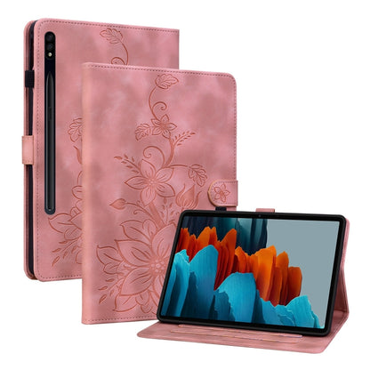 For Samsung Galaxy Tab S7 FE/S8+/S7+ Lily Embossed Leather Tablet Case(Pink) by buy2fix